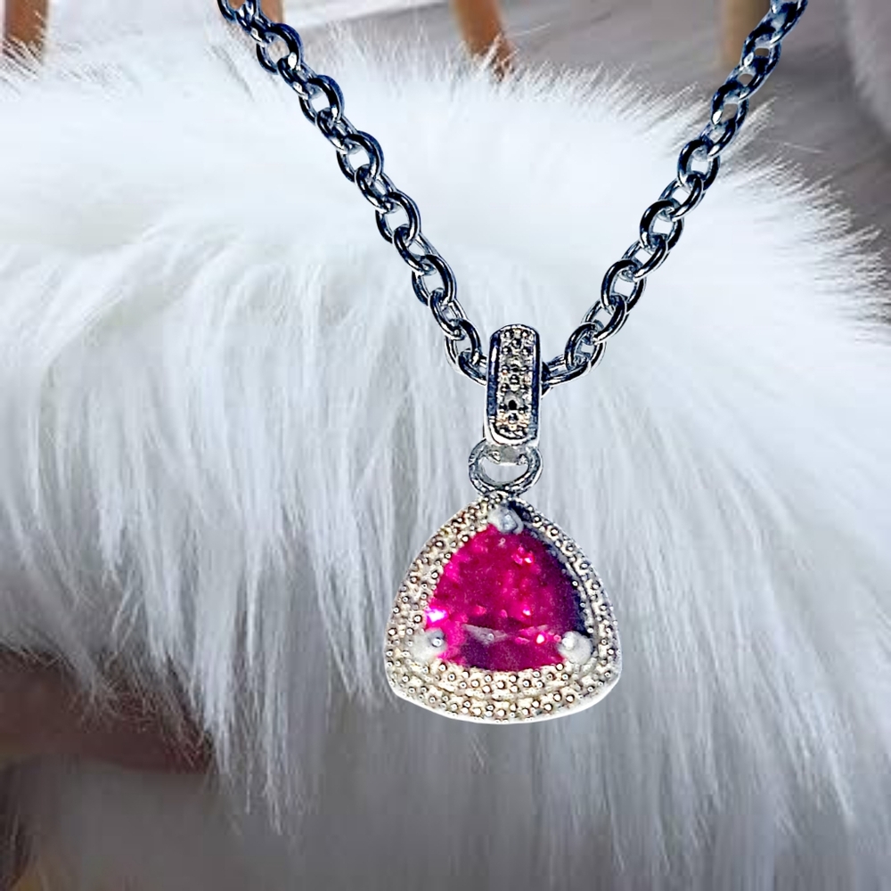 Created Ruby Sterling Silver Pendant with Stainless Steel Necklace
